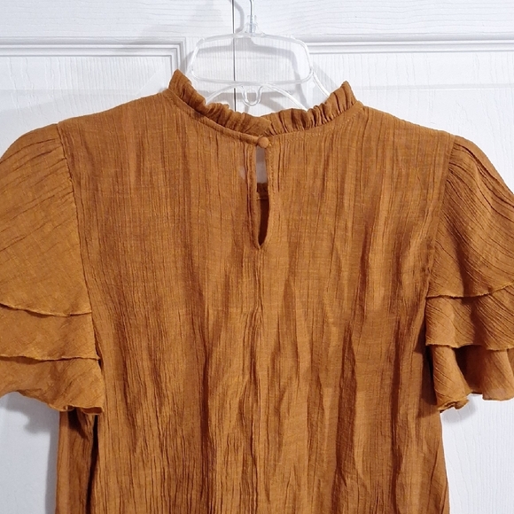 Nanette Lepore Ruffle Short Sleeve Blouse - L - Rust Brown - Picture 5 of 8